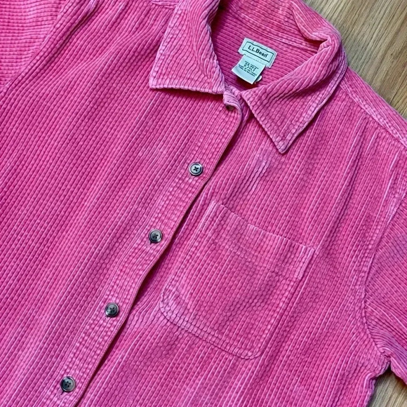 XS 1990s OVERSIZED L.L. Bean Salmon Corduroy Button Up Shirt Jacket - Picture 3 of 10